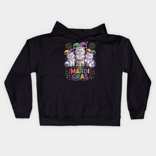 Mardi Gras Three Cute British Longhair Cats Masked Beads Kids Hoodie